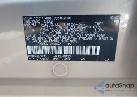 2009 Toyota Rav4 z USA, uszkodzony, nr VIN JTMBF33V19D020733